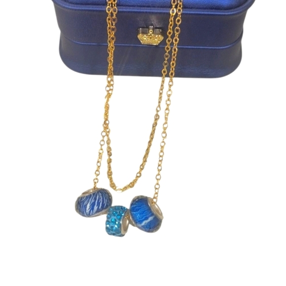 Gold and Blue Pendant Necklace - Picture 2 of 2